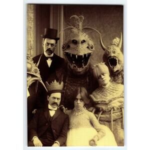 Vintage Style Halloween 4x6 Photo with Monsters and Victorian Costumes